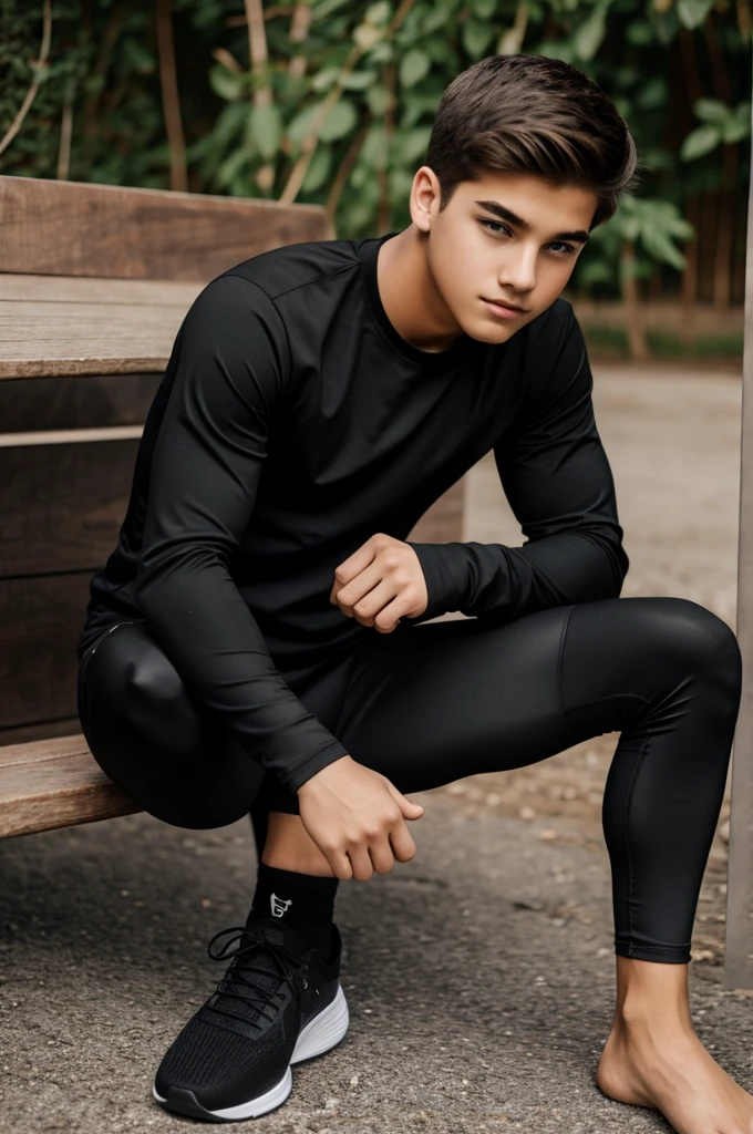 Sexy boy in black legging
