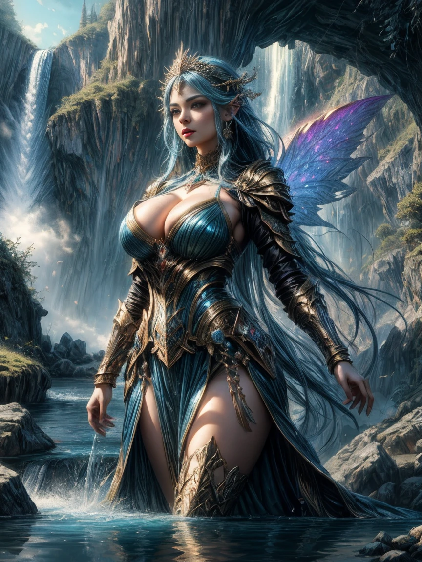 (Best quality, 8K, Masterpiece: 1.2), Very Detailed Face, Beautiful Detailed Eyes, Beautiful Detailed Lips, Ultra Detailed big Breasts, Extremely Profiled Breasts, Extreme Description Of Details, Vivid and Intense Colors, Vibrant Colors, Bright Magic Aura, Ethereal Lighting, Arafed Cute Woman in Skimpy Outfit Stands in Front of a Waterfall, Fantasy Woman, Beautiful Fantasy Art, Beautiful Fantasy, 8k Fantasy Art, Fantasy Art Style, Very Beautiful Fantasy Art, Epic Fantasy Digital Art Style, Detailed Fantasy Digital Art, Fantasy Digital Art, 8K Fantasy Painting