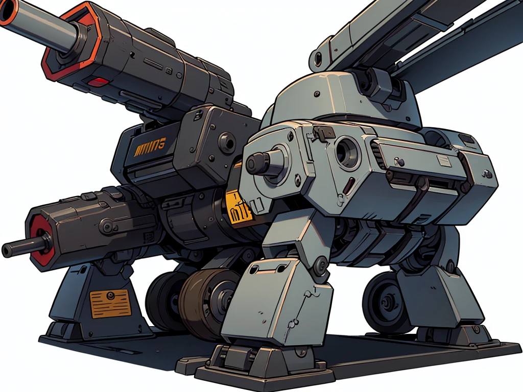 Image of a military-style robot holding a cannon against a white background