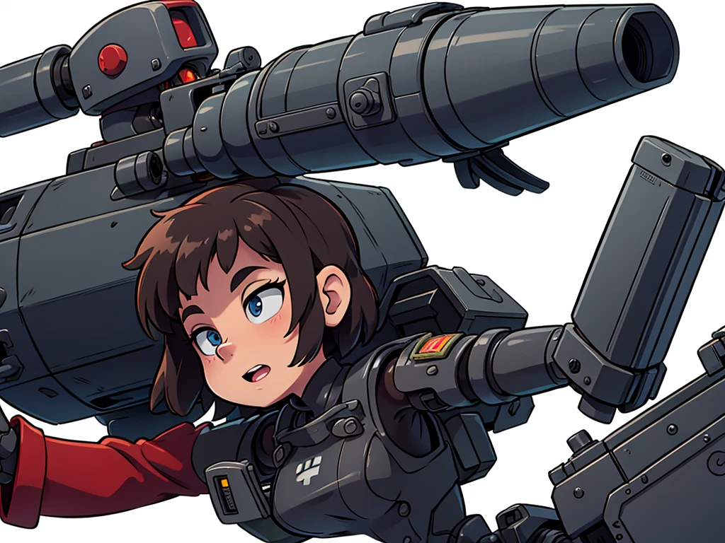 Image of a military-style robot holding a cannon against a white background