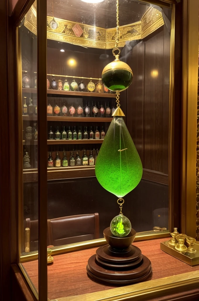 Genuine、Moldavite pendulum、beautiful、The background is inside a fortune-telling parlor.、one