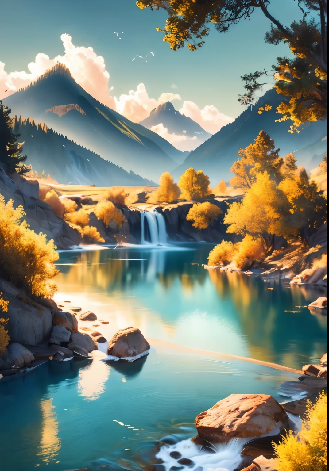 landscape,water,(Highly detailed CG Unity 8k wallpaper), The most beautiful works of art in the world,Professional majestic oil painting,Complex, High detail, Sharp focus, dramatic, Photorealistic pictorial art