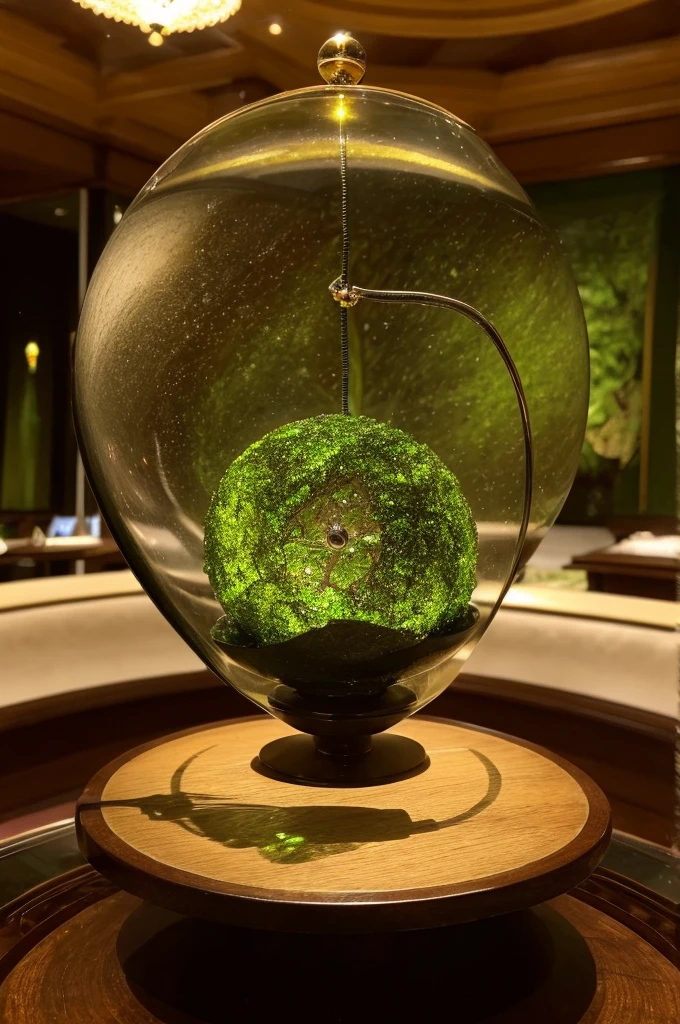 Genuine、A pendulum made of Moldavite like an accessory、beautiful、The background is a table used for fortune telling.