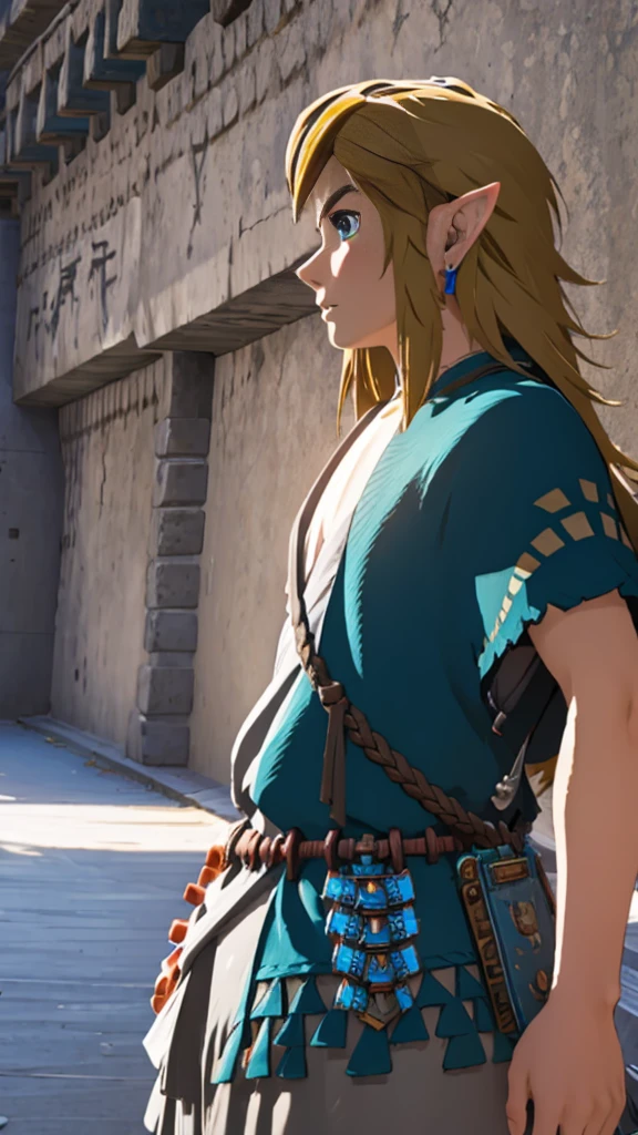 botw、Link、Upper Body、profile、Plainale、Blue Costume、Masterpiece、Highest quality、male、Flowing Hair、