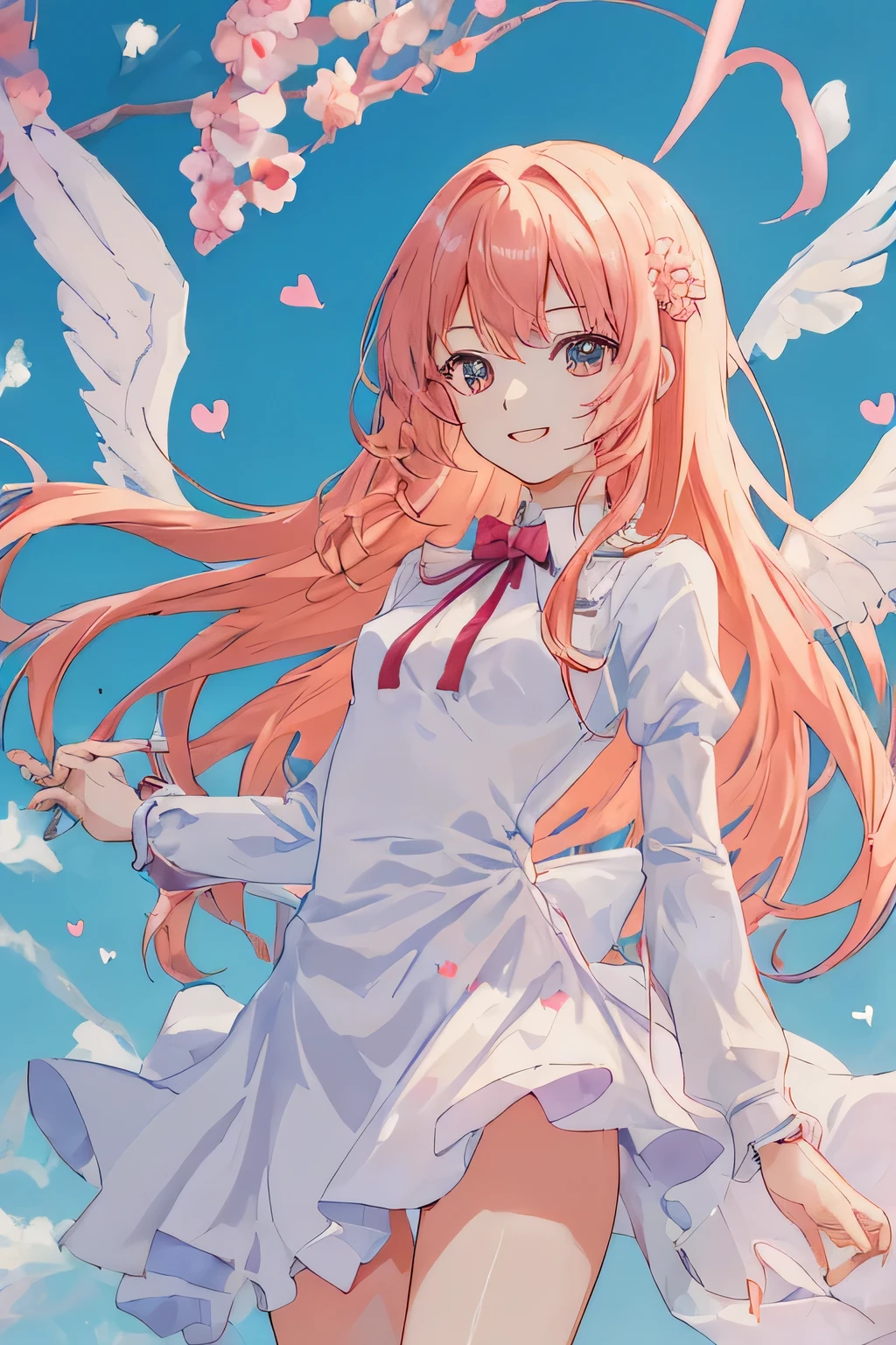 1_girl, (anime, kawai:2), (masterpeice, best_quality, simple, cute, dreamy, vibrant, clean:1.5), (cute, cute_smile, young:1.8), (delicate, beautiful, thin:1.5), (girlfriend, angel:1.6), (green_eyes, simple_eyes:1.5) (long_hair, blond_hair, wearing_pink_dress, pink_angel_wings, sexy_gloves:1.5), extremely_delicate, (love_magic:1.5), (age_size_fits_body), (small_thighs:1.3), (breasts), (eye_level:1.3), (heart_magic, love:1.5), 