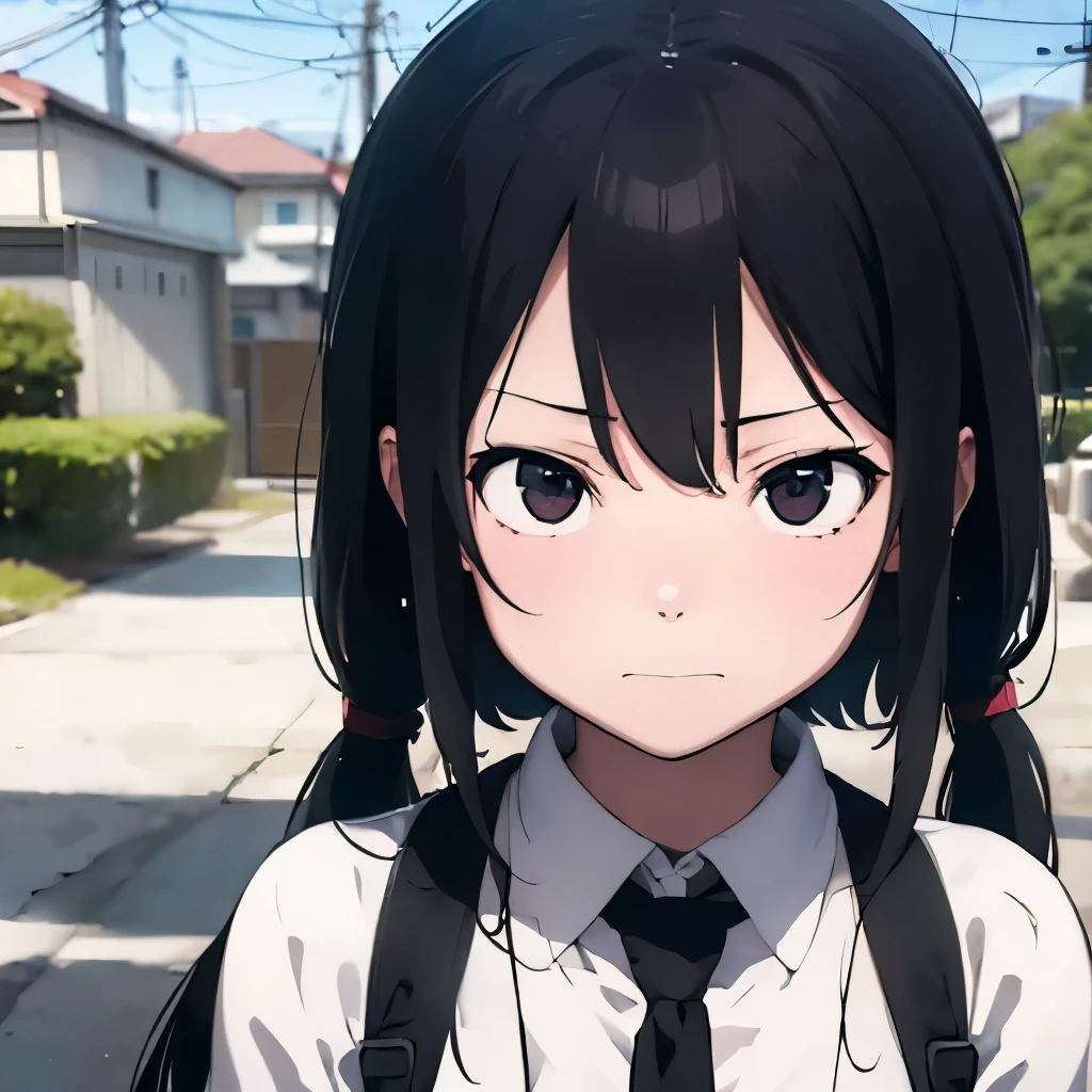 heart、angry、Spiteful eyes、、Black Hair、blunt bangs、White shirt、 hatsune miku,1 girl, 2D CG, Advanced digital anime art, anime character