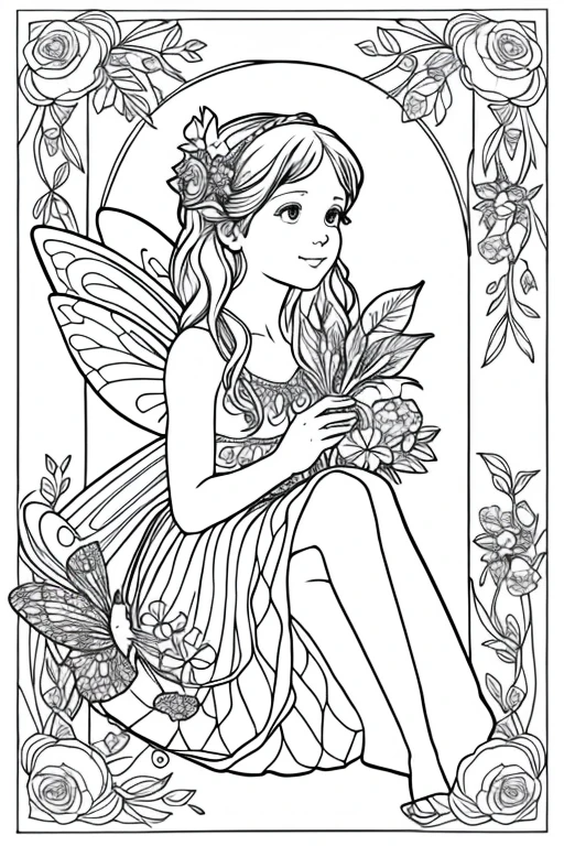 Fairy sitting on a flower coloring page