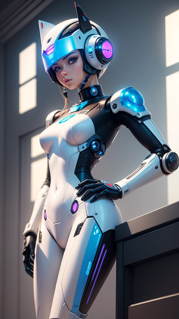 (Android prostitute), (cyborg:1.2), perfect body, small waist, full body enhancements, (sexdoll breasts, realistic breasts), (sex Doll Vagina, puffy pussy), (Robot neck), (robot arms), (robot thighs), beautiful face, bob cut, blue hair, (naked:1.1), full body shot, (best quality:1.3), high quality, masterpiece, hd, 4k