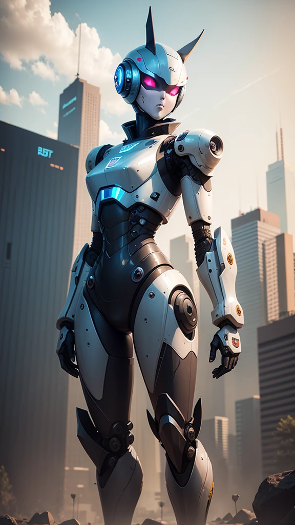 Mecha girl, Destroyed mechs, The body is mostly naked, There is blood on the body, Run-down city, There are also traces left by the war, grin, Smile, anime big breast, surrealism, Motion blur, Cinematic lighting, Chiaroscuro, hyper HD, Masterpiece, ccurate, Anatomically correct, Textured skin, Super detail, High details, High quality, Best quality, 4K, A high resolution