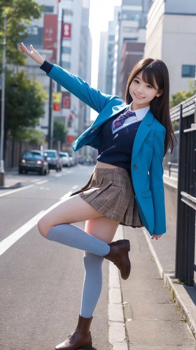 Ultra-high resolution,RAW Photos,Highly detailed skin and face,Highly detailed hair texture,Fine skin,Highly detailed eyes,Highly detailed lips,(((Sitting on a bicycle saddle))),Japanese girl,18-year-old,((Raise one leg)),(Blue Blazer Uniform+Blue pleated mini skirt+White thigh-high stockings+White shirt),Sexy panties visible,(((Panty shot))),Quite large breastodel Body Type,Perfect proportions,Looking shyly at the camera,A kind smile,Heal facial expressions,cute,Beautiful girl with a neat face,High-quality portraits,Professional Lighting,16K quality