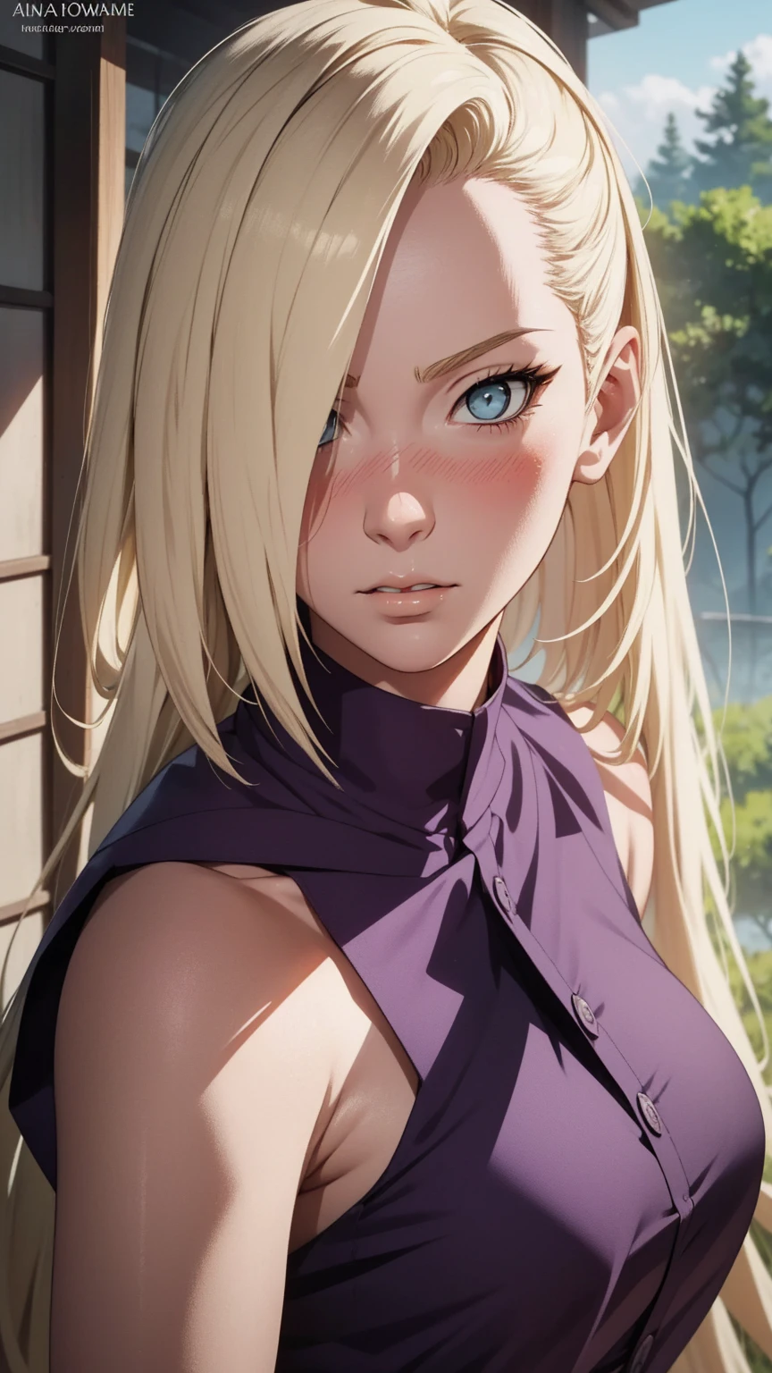 {-erro_de_anatomia:1.0} estilo anime, Masterpiece, absurdities, Yamanaka Ino\(Naruto\), 1girl Solo, woman, Perfect composition, Detailed lips, Beautiful face, body proportion, Blush, Long blonde hair, blue eyes, purple blouse, purple pant, Soft gauze, Super realistic, Detailed, photo shoot, Realistic faces and bodies, masterpiece, best quality, best illustration, hyper detailed, 1 woman, solo, glamorous, blushing, upper body, fighting, on nature, look at the view, dimanic poses,