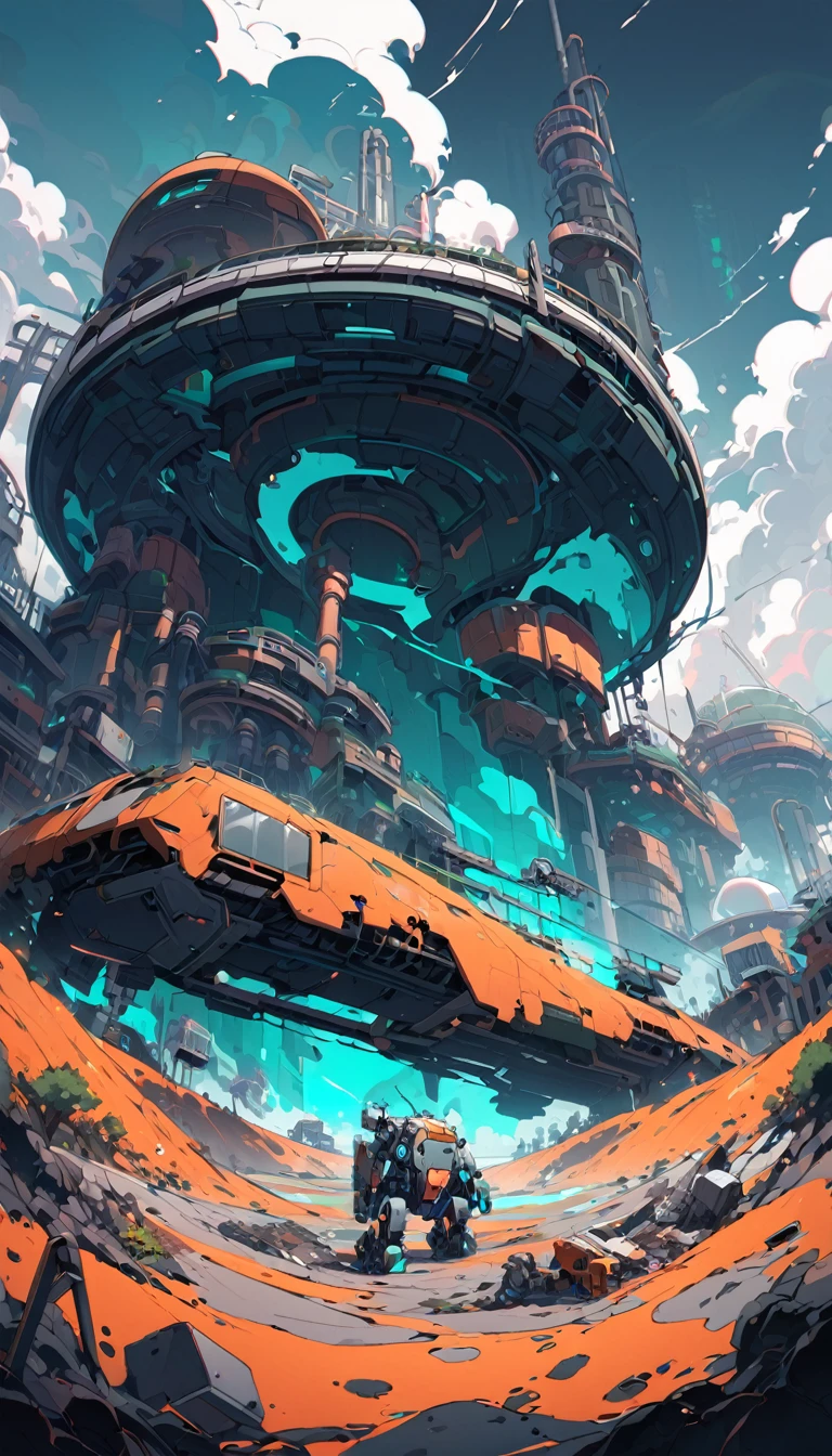 futuristic world, polluted world, robotic world, polluted water, polluted sky colors, industry, pollution, large landscape