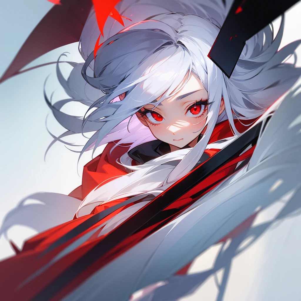 A beautiful woman with silver-white hair and red eyes。There are floating hot packs all around.