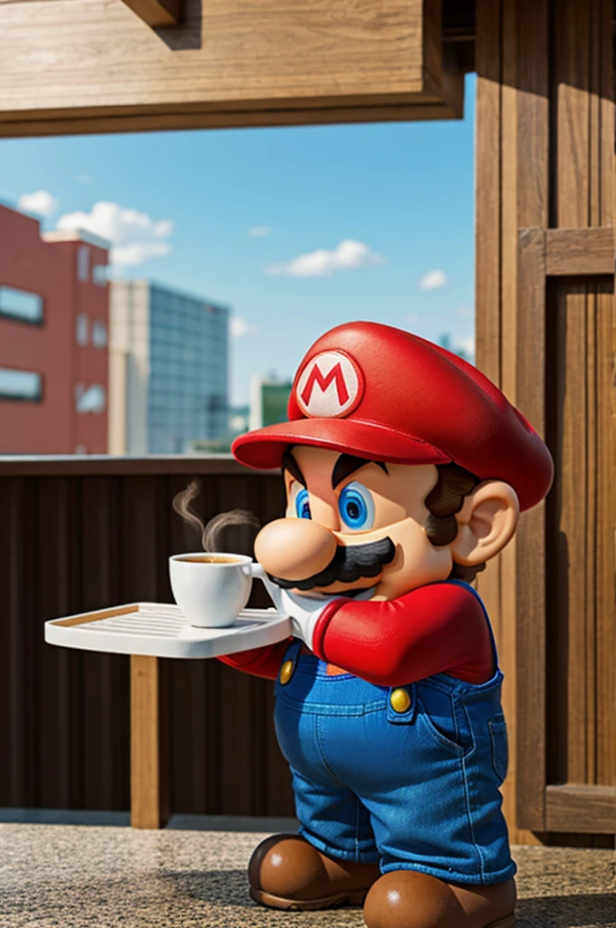 Mario drinking coffee