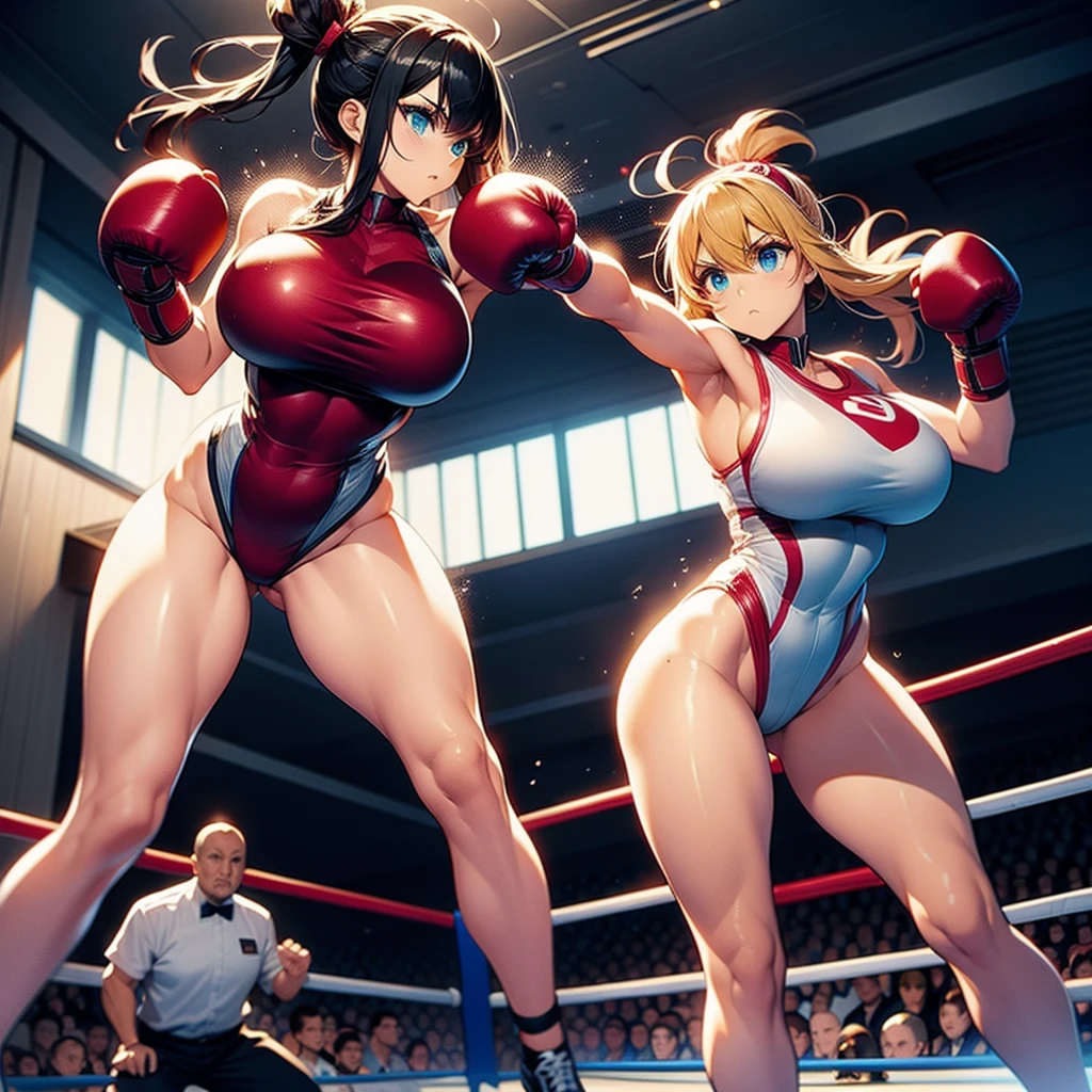 Fullbody shot , Wear Leotard , Female boxing , huge .