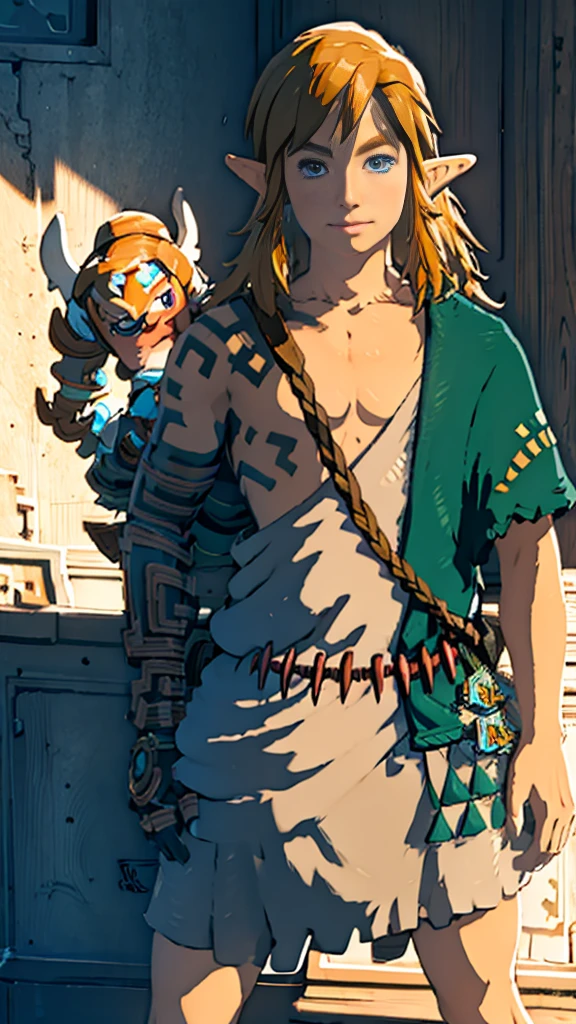 botw、Link、Subjective、looking at the camera、Plainale、Hyrule Soldier、Masterpiece、Highest quality、male体型、Flowing Hair、smile、Simple Background、Sit on a bike