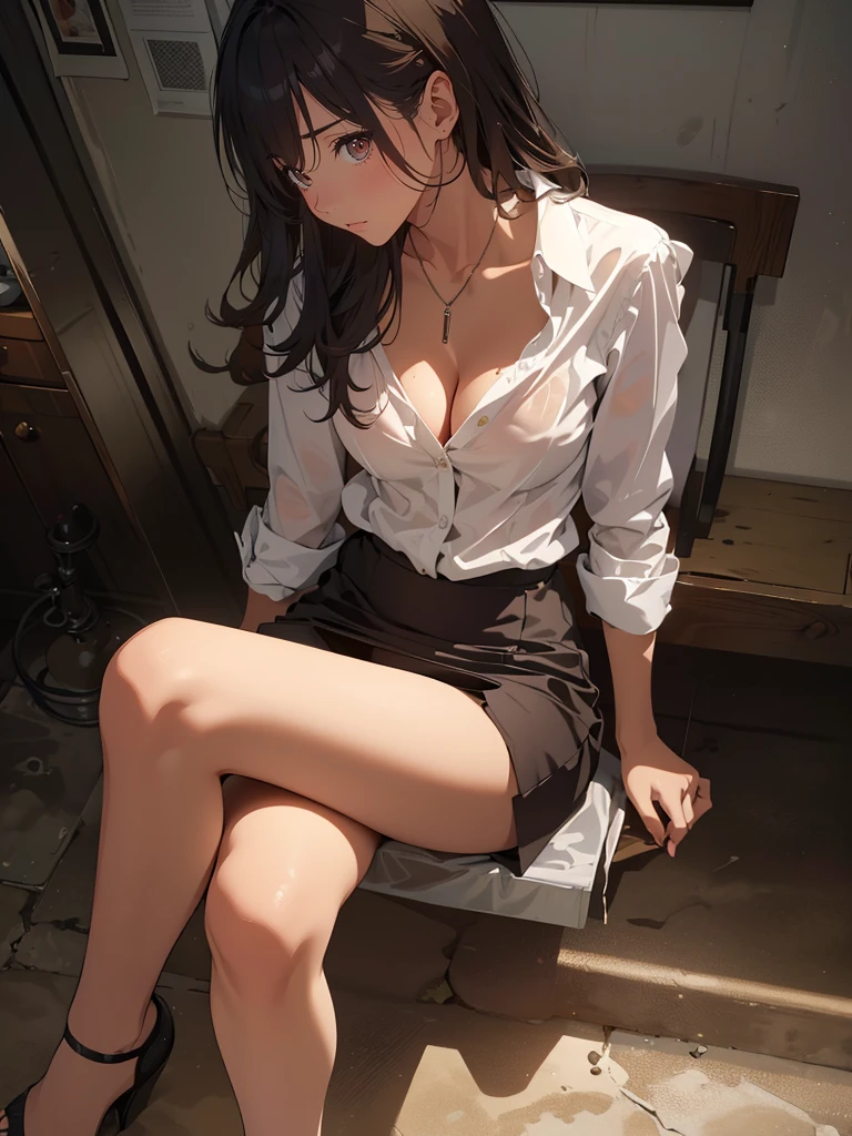 (masterpiece), (best quality), (ultra-detailed), (best illustration), (best shadow), (absurdres), Female, 25 years old, looking at viewer, steam, nsfw, medium breasts, cleavage, pantyhose,