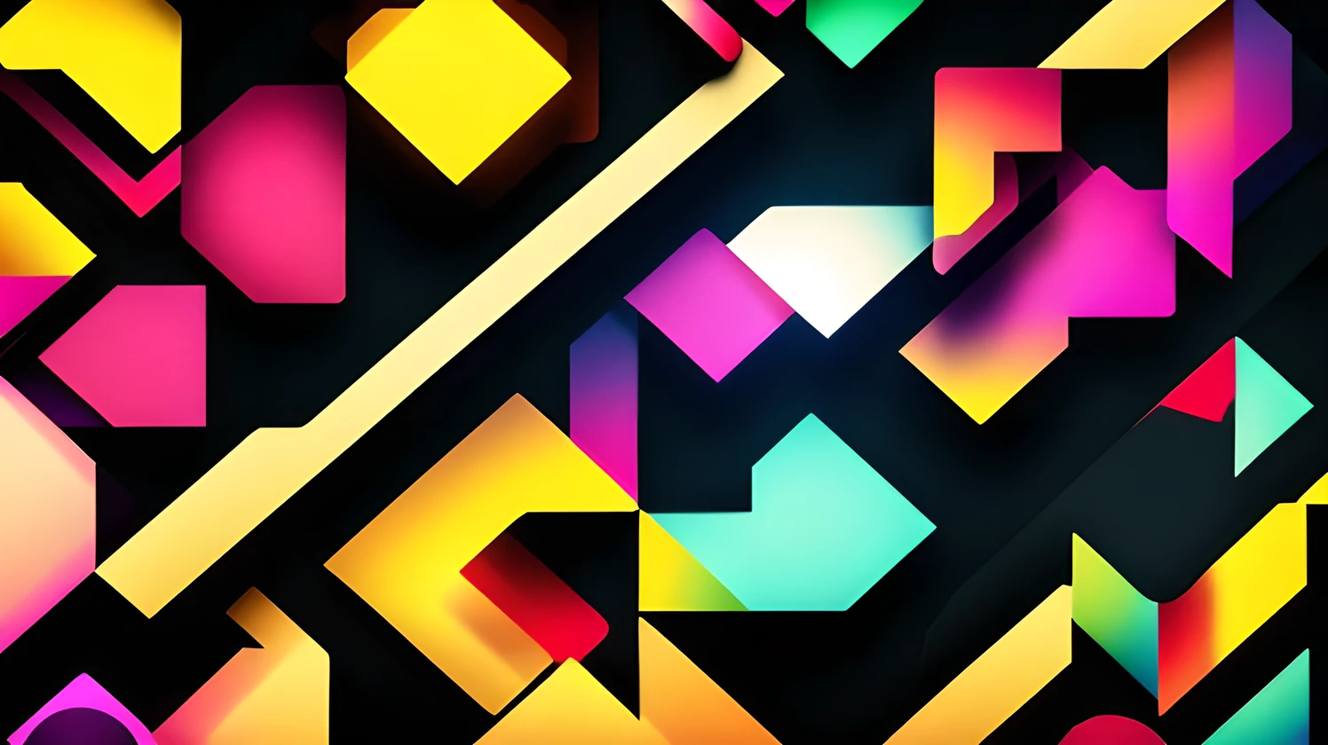 Black Background Colorful and linear flashes of light intermingle beautiful Geometric pattern Some shapes