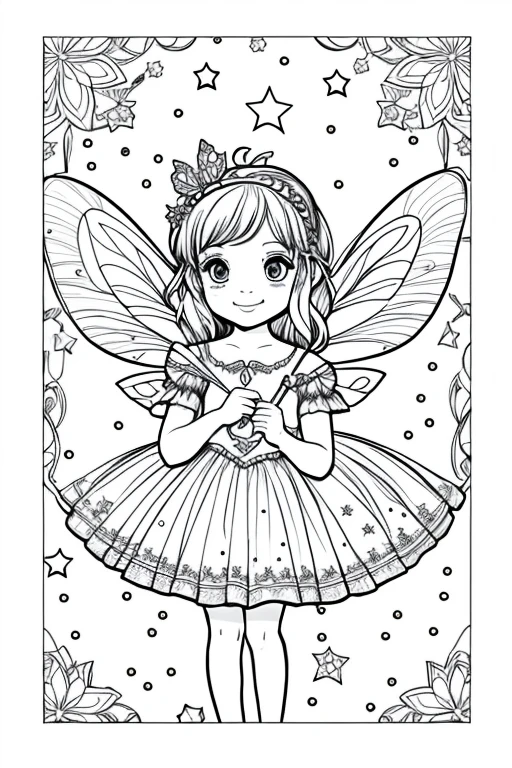 Fairy holding a magic wand that sprinkles stars
coloring page