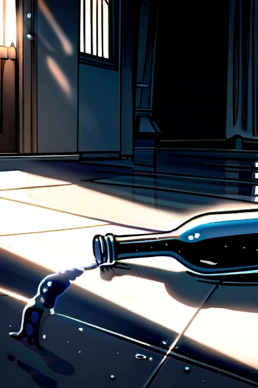 bottle spilling water on the floor