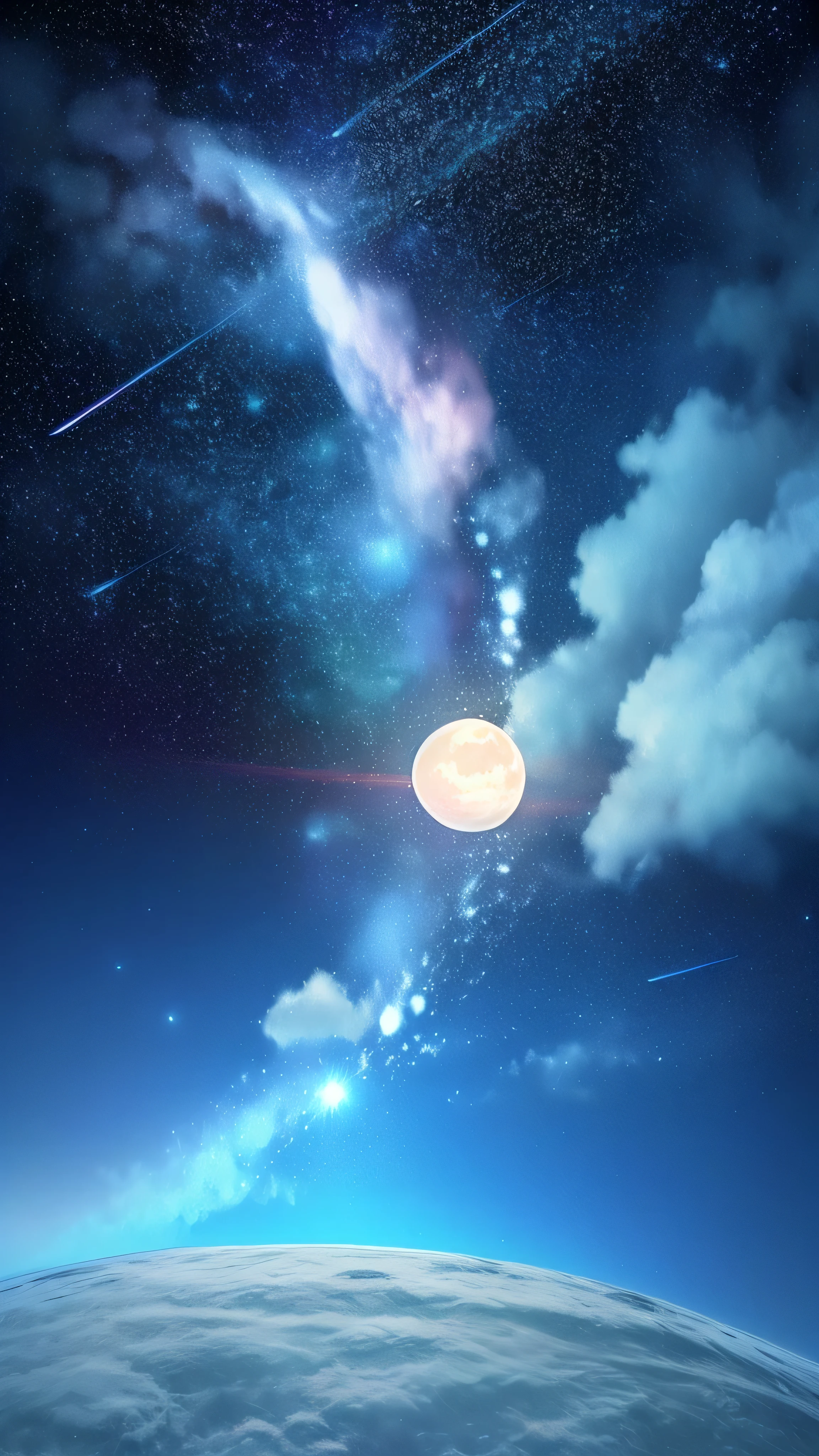 ((((Super Illustration Style:1.0)))),Highest quality,Best Anime,masterpiece,Ray Tracing, Global Illumination,Blue Theme, scenery, No humans, null, star (null), night, moon, night null, Outdoor, starry null, Mountain, full moon, horizon