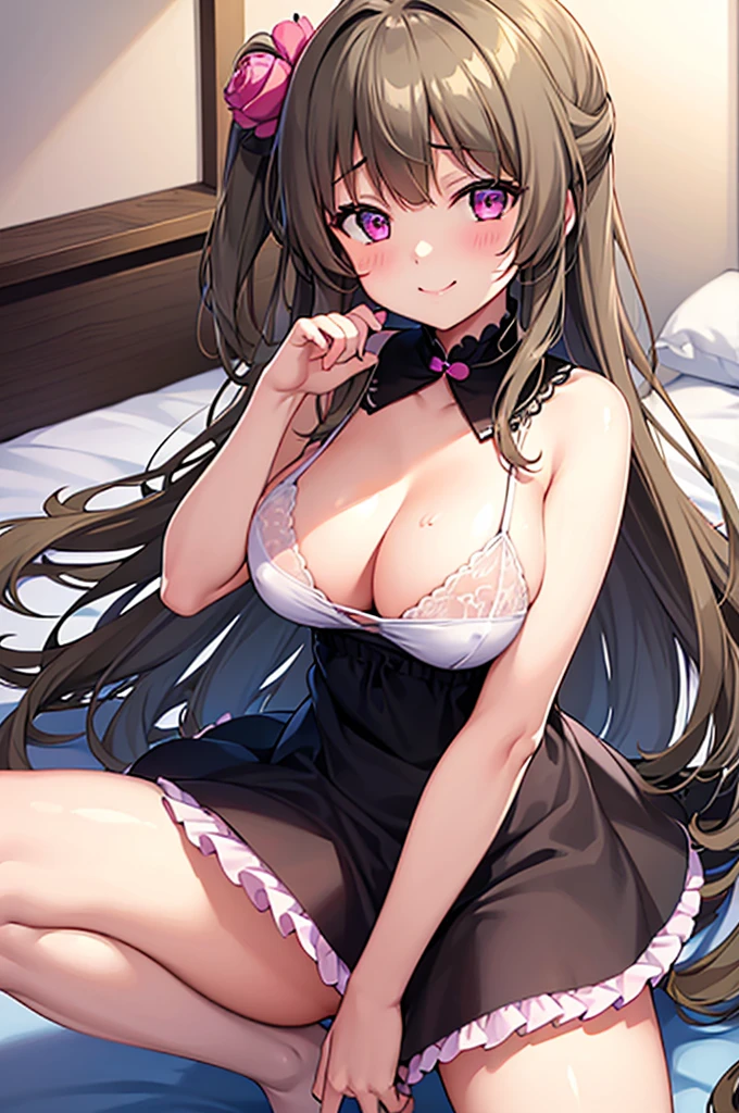 Himari Meimei, masterpiece, Voluptuous thighs, 8-year-old, , petit body, gigantic breasts, {1 Girl}, Cute shy smile, Highly detailed glowing purple eyes, {{{Completely naked}}}, Browsing Caution, nsfw, Spread your legs wide, Showing off vagina, Cum in pussy, Pussy juice, Detailed childish pink vagina, partially undressing black dress, Fine light pink nipples, In a luxury resort hotel bed, no panties, 困り眉, open legs, focusing vagina, legs up, skirt lift, exposing breasts, exposing vagina