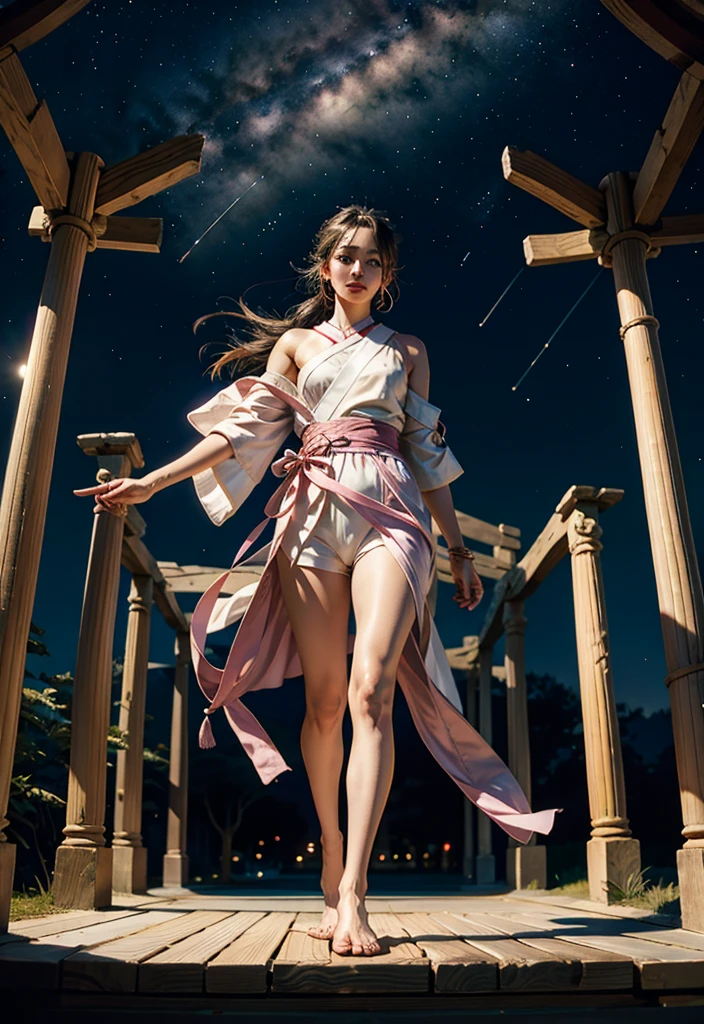 A full-body image of Tanabata's Hikoboshi wearing white shoes、A cool guy wearing a blue kimono