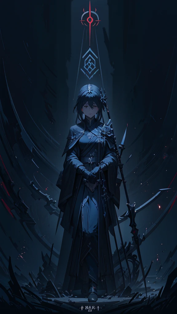 Holding a sickle、Close-up of a woman standing on a scythe, Jan J, Kschaert Krentz Key Art Feminine, Dark Sorceress Full View, Written by Ku Lei Lei, by Zhou Chen, Dark magician full body pose, Jan Jin, by Han Gan, Magnificent and elaborate character art, by Shen Zhou, Dark fantasy art