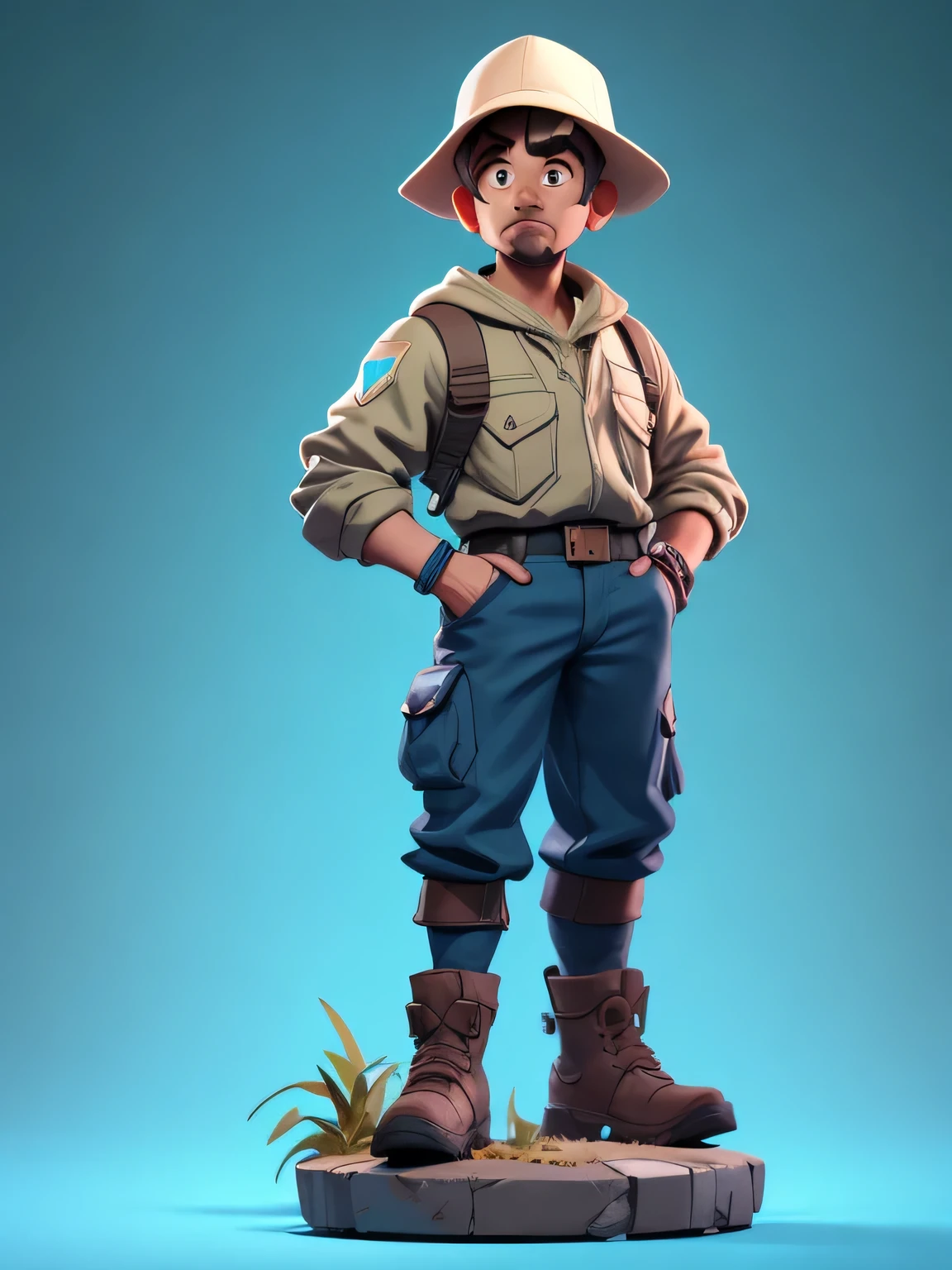 3d characters,male,Farmers,(whole body:1.2),Simple background, masterpiece,best quality,(Blue gradient background:1.1)
