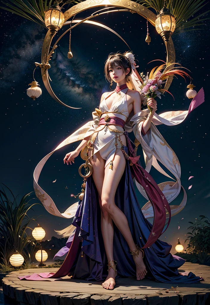A full-body image of Tanabata's Hikoboshi wearing white shoes、A cool guy wearing a blue kimono