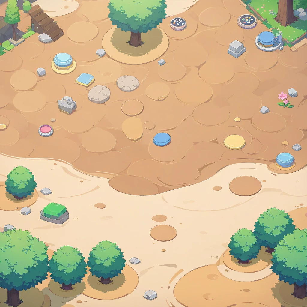 retro video game style,pixelated pastel colors,8-bit characters,blocky shapes,sharp lines,detailed shading,classic gaming vibe,nostalgic atmosphere,classic arcade games,masterpiece:1.2,ultra-detailed,illustration style, 2d texture, clay texture, stone texture, 4 k seamless mud texture, video game texture, dirt texture, tileset, game tiles, clay material, flat texture, grass, trees, rock texture, rocky ground, forest, topdown view, game texture, game art, ground very detailed, dirt, floor texture, tileable texture, flowers, bushes, shrubs, intricate ground stone, top down view, 3/4th perspective