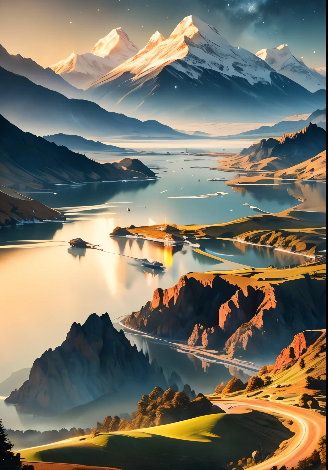 landscape,universe,(Highly detailed CG Unity 8k wallpaper), The most beautiful works of art in the world,Professional majestic oil painting,Complex, High detail, Sharp focus, dramatic, Photorealistic pictorial art