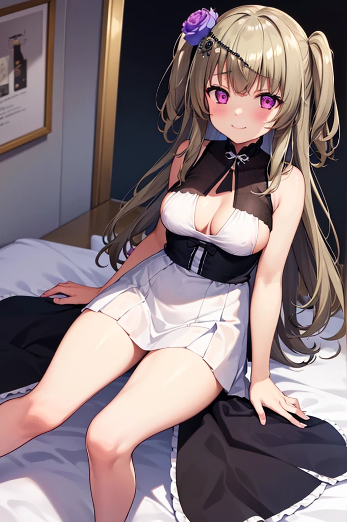 Himari Meimei, masterpiece, Voluptuous thighs, 8--old,petit body, gigantic breasts, {1 Girl}, Cute shy smile, Highly detailed glowing purple eyes, {{{Completely naked}}}, Browsing Caution, nsfw, Spread your legs wide, Cum in pussy, Pussy juice, partially undressing black dress, Fine light pink nipples, In a luxury resort hotel bed, no panties, 困り眉, open legs, focusing vagina, legs up, skirt lift, exposing breasts, exposing Detailed childish pink vagina