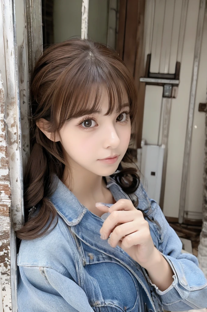 (masterpiece, Highest quality, 8K, High resolution),(Realistic skin texture, Perfect Face, Realistic, Perfect hands, Perfect finger count, Japanese, Girl), (27 years old), Big Eyes, Brown eyes, Brown Hair, bangs, Twin tails, Big hair ribbon, Small face, Crying face, ((camisole, Flat ?????, navel, ?????)), Leaning against a wall, Cute pose, In an abandoned house, Litter