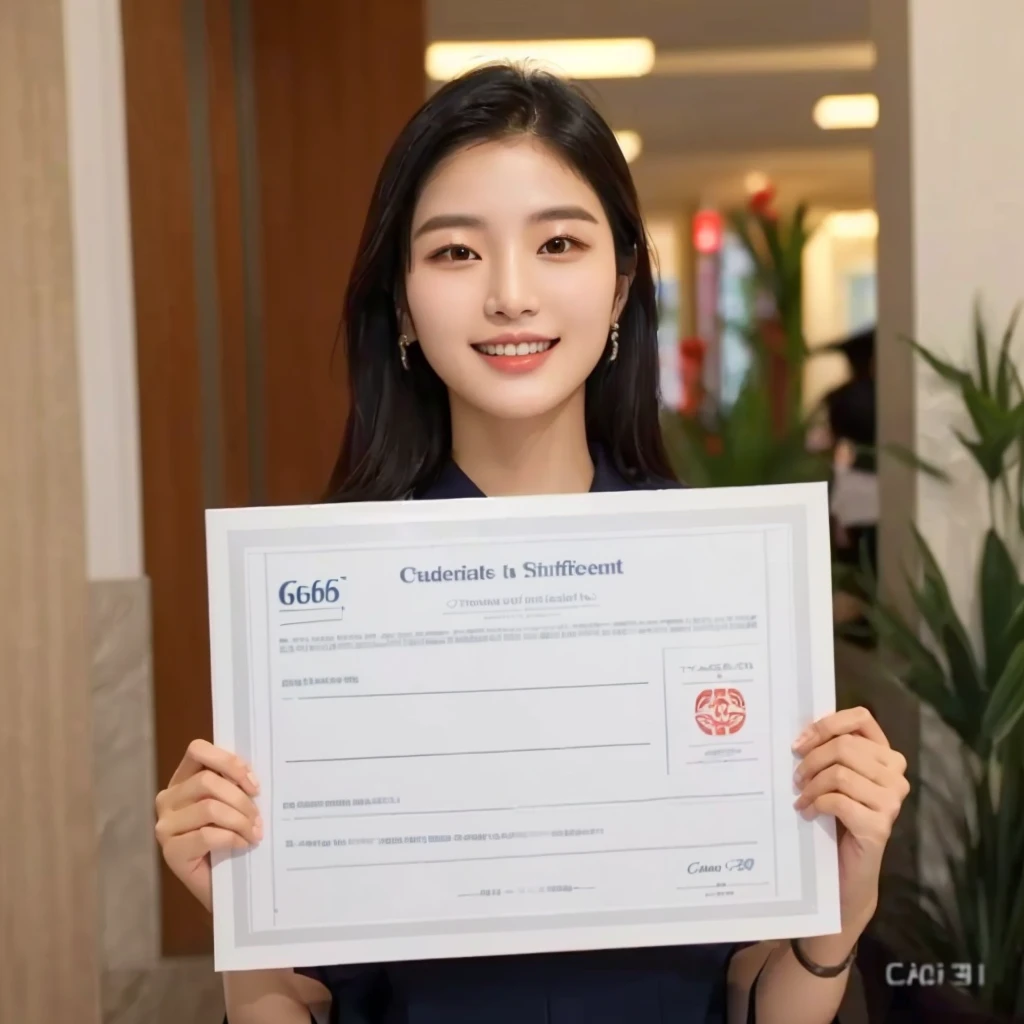 arafed asian woman holding up a certificate in a lobby, shot with canon eoa 6 d mark ii, captured on canon eos r 6, student, discovered photo, graduation photo, award - winning art, award-winning art, heonhwa choe, photo portrait, subject action : holding sign, subject action: holding sign, awarded photograph, taejune kim