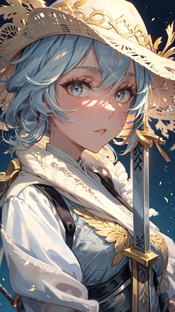 Close-up of a person with a hat and sword, from Girls&#39; Frontline, Discord pfp, From Arknights, Kantai Collection Style, Detailed Anime Character Art, trigger anime art style, On pixiv, Girls&#39; Frontline style, Mischievous grin, by Kamaguruka, everyone, As a great monster hunter, Fine details. Girls&#39; Frontline

