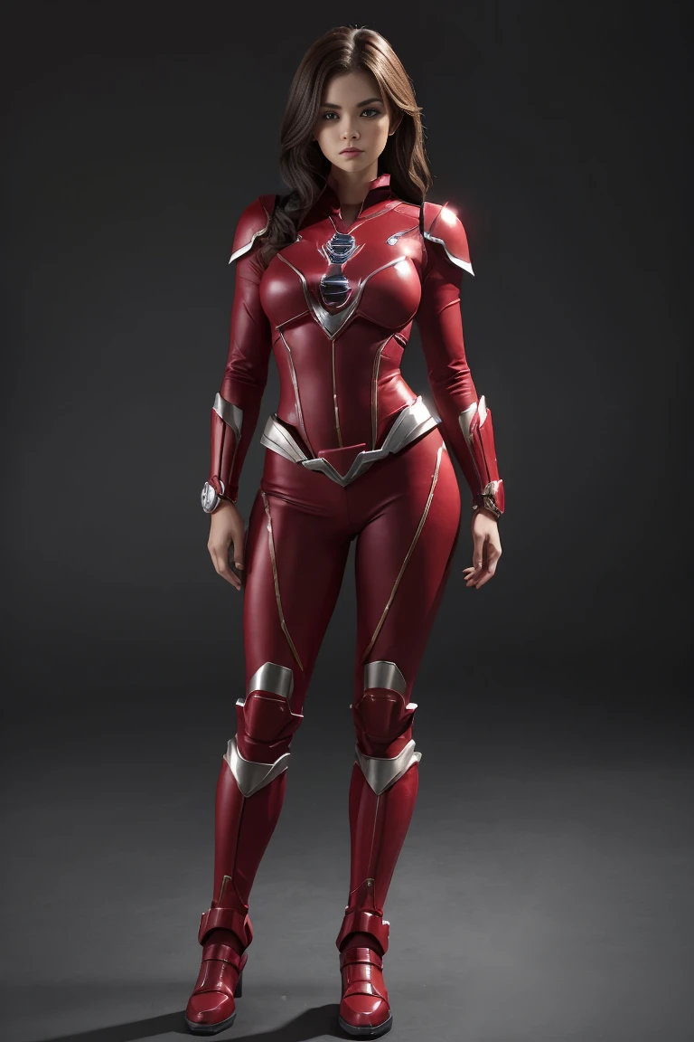 (((full body photo))) Do Scarlet Johnson. She is wearing power ranger armor. Without the helmet.