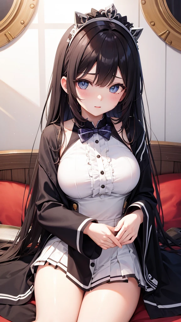 Highest quality, masterpiece, 4K, Highly detailed face, Highly detailed skin, Highly detailed wallpaper, Japanese anime, Second Dimension, Small face, Big Breasts, Normal body, Accurate body, Fine skin, Very beautiful cleavage, NSFW, whole body, One girl, A face that makes you want to have sex, On the bed, Sweaty, Cosplay, , mini skirt, Lying on your back, Lift up your skirt yourself, Spread your legs, A little sister character who loves her older brother