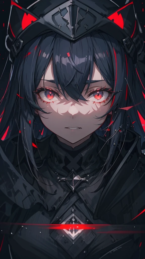 Close-up portrait of a person in uniform and hat, Lucky Winner, portrait Gap Moe Yandere Grimdark, Gap Moe Yandere Grimdark, 2b, 2b ..., from Arknights, Alucard, Arknights, vampire, Detailed Anime Character Art, 1 7 year old anime goth girl, With eyes that glow red, 2D Anime Style

