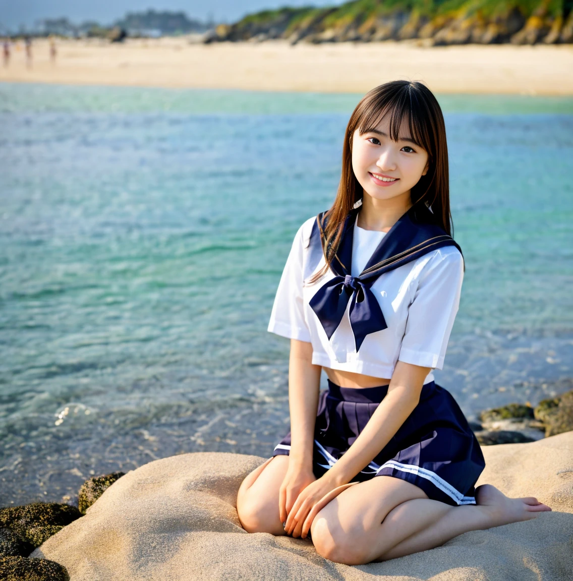 8K、RAW Photos、Highest quality、Japanese Model、Young and sexy gravure idol、Young and cute gravure idol、リアルなYoung Gravure Idol、Real fleshy gravure idol、Young Gravure Idol、A sophisticated gravure idol、Young and thin gravure idol、The most beautiful Asian girls of all time、Sailor suit、mini skirt、Beach,Blur the background