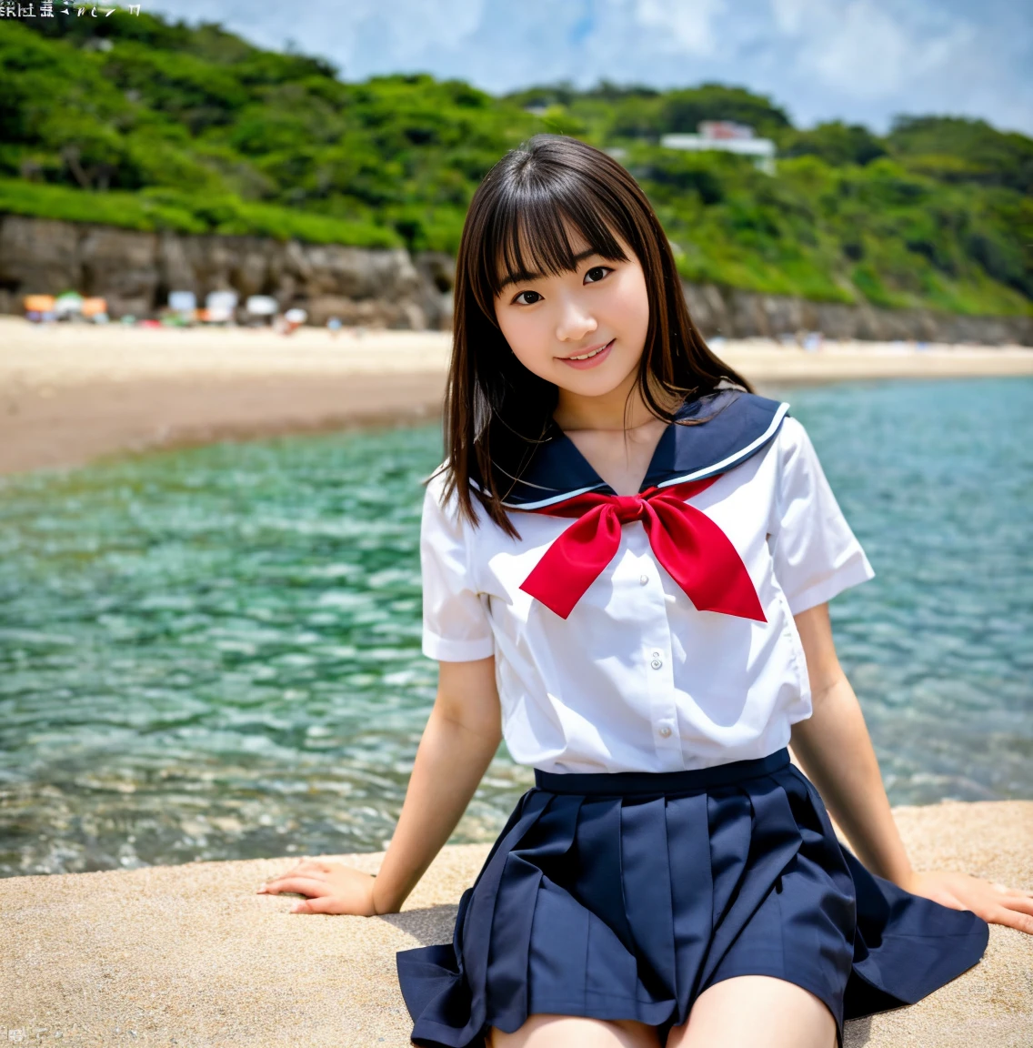 8K、RAW Photos、Highest quality、Japanese Model、Young and sexy gravure idol、Young and cute gravure idol、リアルなYoung Gravure Idol、Real fleshy gravure idol、Young Gravure Idol、A sophisticated gravure idol、Young and thin gravure idol、The most beautiful Asian girls of all time、Sailor suit、mini skirt、Beach,Blur the background