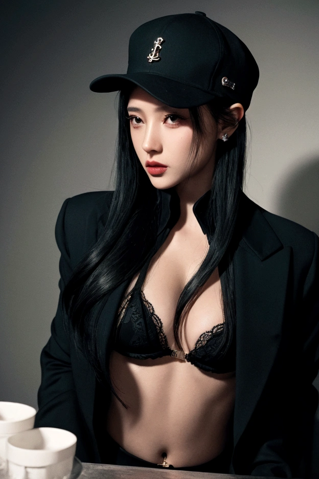 (lifelike,high resolution:1.3), A slim girl, The face shape and eyes are super delicate,black hair,red glossy lips,(beautiful face), (best quality), (Super detailed), (Extremely detailed CG unified 8K wallpaper),(White background),sexy look,big eyes,(standing),sexy pose,Character centered,(female officer),(Deep cleavage),(Black Officer uniform, Black officer hat)(,leather skirt),(Officer clothes),(epaulettes)