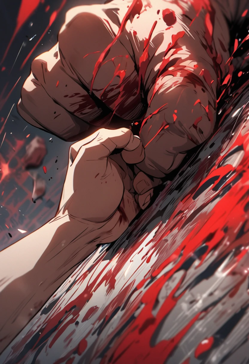 a man being punched by a hand, a lot of blood