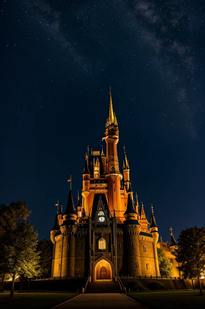 A terrifying castle at night