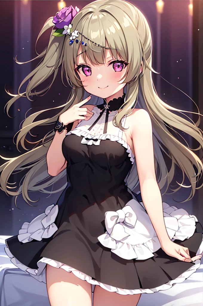 Himari Meimei, masterpiece, Voluptuous thighs, 8-year-old, , petit body, gigantic breasts, {1 Girl}, Cute shy smile, Highly detailed glowing purple eyes, {{{Completely naked}}}, Browsing Caution, nsfw, Spread your legs wide, Cum in pussy, Pussy juice, partially undressing black dress, Fine light pink nipples, In a luxury resort hotel bed, no panties, 困り眉, open legs, focusing vagina, legs up, skirt lift, exposing breasts, exposing Detailed childish pink vagina