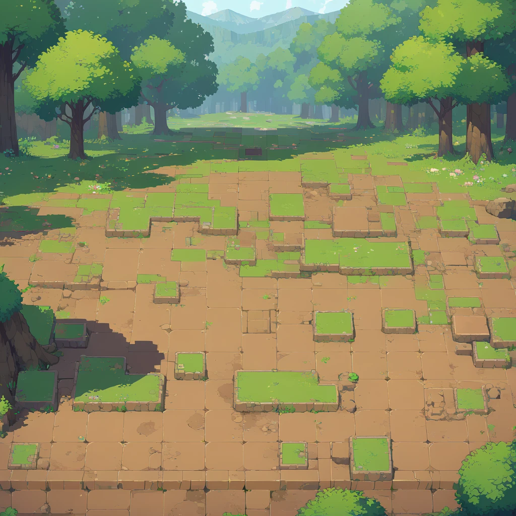 retro video game style,pixelated pastel colors,8-bit characters,blocky shapes,sharp lines,detailed shading,classic gaming vibe,nostalgic atmosphere,classic arcade games,masterpiece:1.2,ultra-detailed,illustration style, 2d texture, clay texture, stone texture, 4 k seamless mud texture, video game texture, dirt texture, tileset, game tiles, clay material, flat texture, grass, trees, rock texture, rocky ground, forest, topdown view, game texture, game art, ground very detailed, dirt, floor texture, tileable texture, flowers, bushes, shrubs, intricate ground stone, top down view, 3/4th perspective