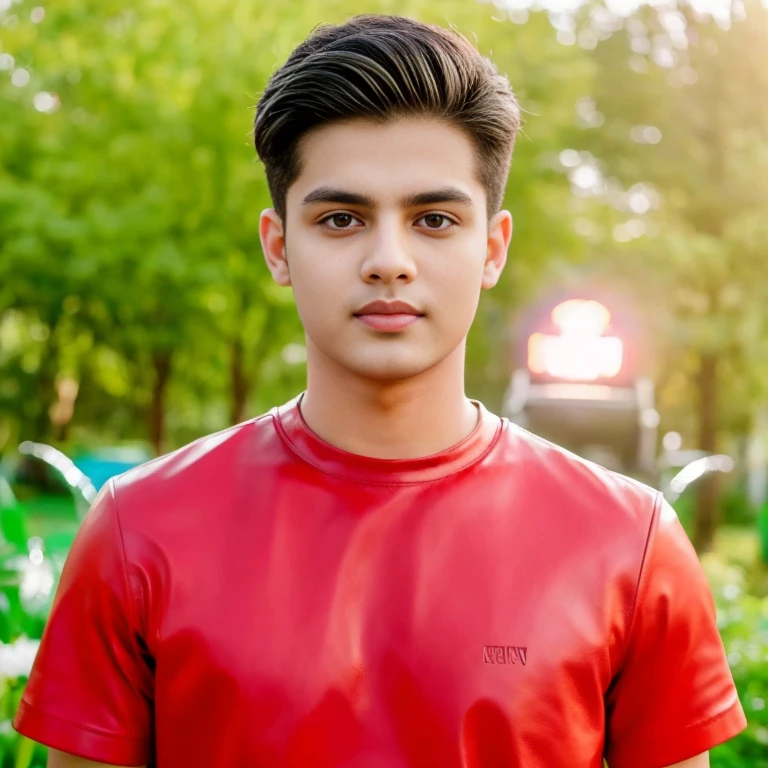 Aarav looks at the camera, perfect has a round face, A well-maintained model., handsome face,Close-up of a man wearing a black leather jacket., Southeast Asians with round faces, 3-D profile picture, 8K, 45,000,000 pixcls, realistic light colors