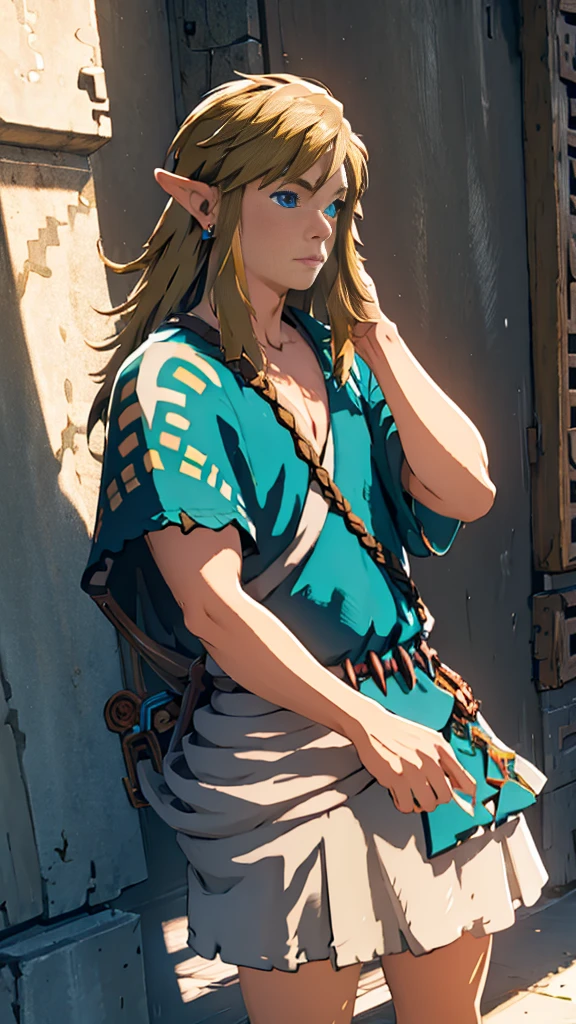 Fully equipped、Link、Subjective、looking at the camera、Hyrule Field、male、Masterpiece、Highest quality、male体型、Flowing Hair、Run、Have a master sword