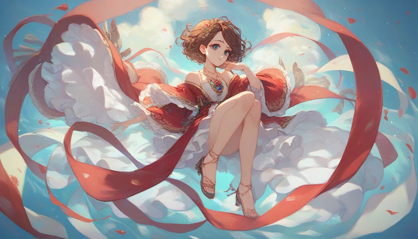 a girl,wears a and is beautiful with short brown hair, a full body with a perspective with shining eyes Very long eyelashes With red lipstick, nice, cute, beautiful, and fabulous.