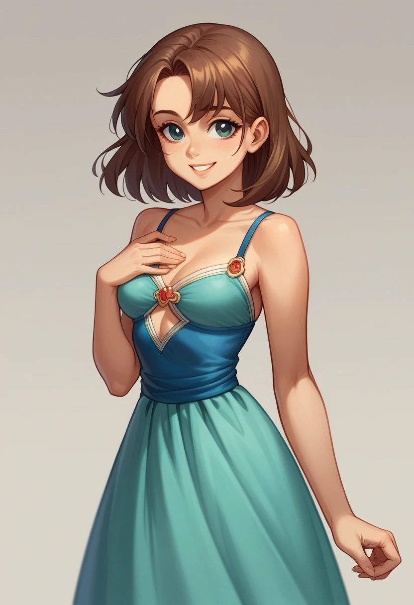 Tabletop, Highest quality, figure, Super detailed, In detail, High resolution, 8k wallpaper, Perfect dynamic composition, Beautiful attention to detail, dress,Medium Hair, Center of chest, Natural color lip, Random sexy poses,smile,Osaka,20-year-old girl,cute